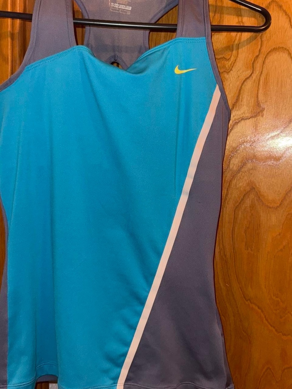 Nike Blue & Gray w yellow swoosh Racerback Work out Tank with bra shelf S